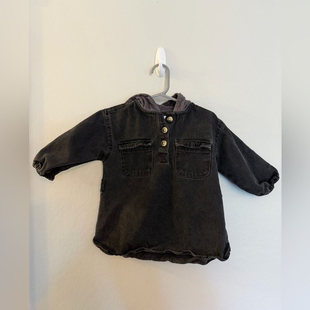 Zara Baby Dark Denim Hooded Dress - Size 12-18 months